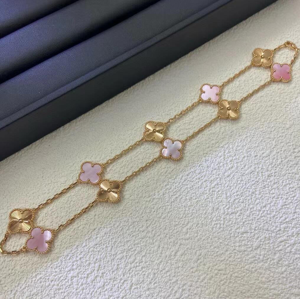 VCA CLOVER 10 MOTIFS LASER PINK MOP NECKLACE
