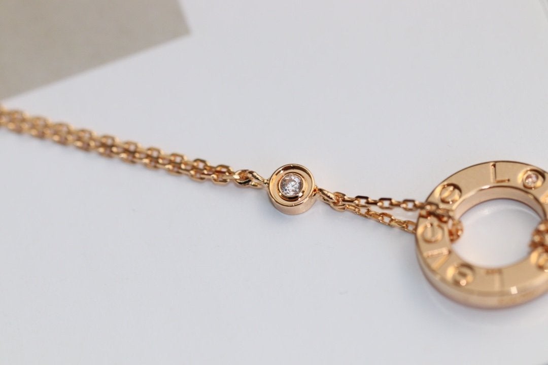 CARTIER LOVE NECKLACE ADJUSTABLE ROSE GOLD 2 DIAMOND