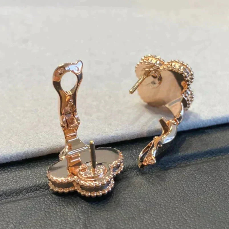 VCA CLOVER MEDIUM 1 MOTIFS GRAY MOP DIAMOND EARRINGS