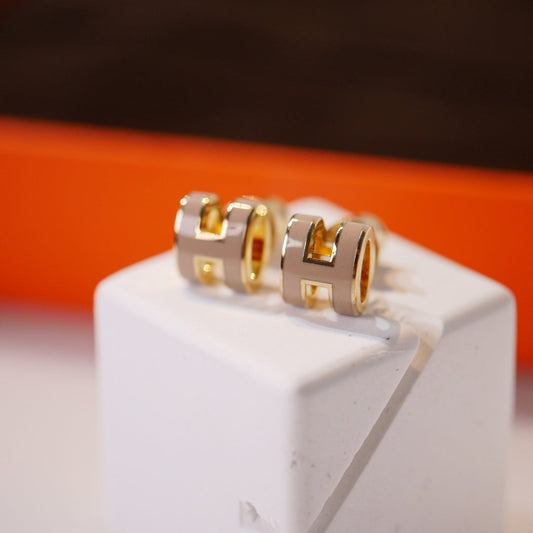 HERMES MINI POP H GOLD EARRINGS GREY