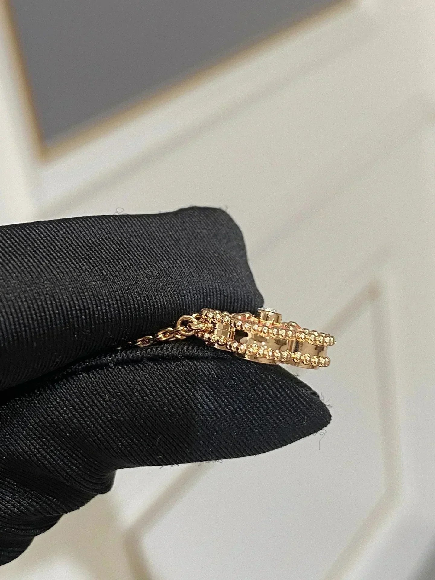 VCA CLOVER 15MM DIAMOND RHODONITE NECKLACE