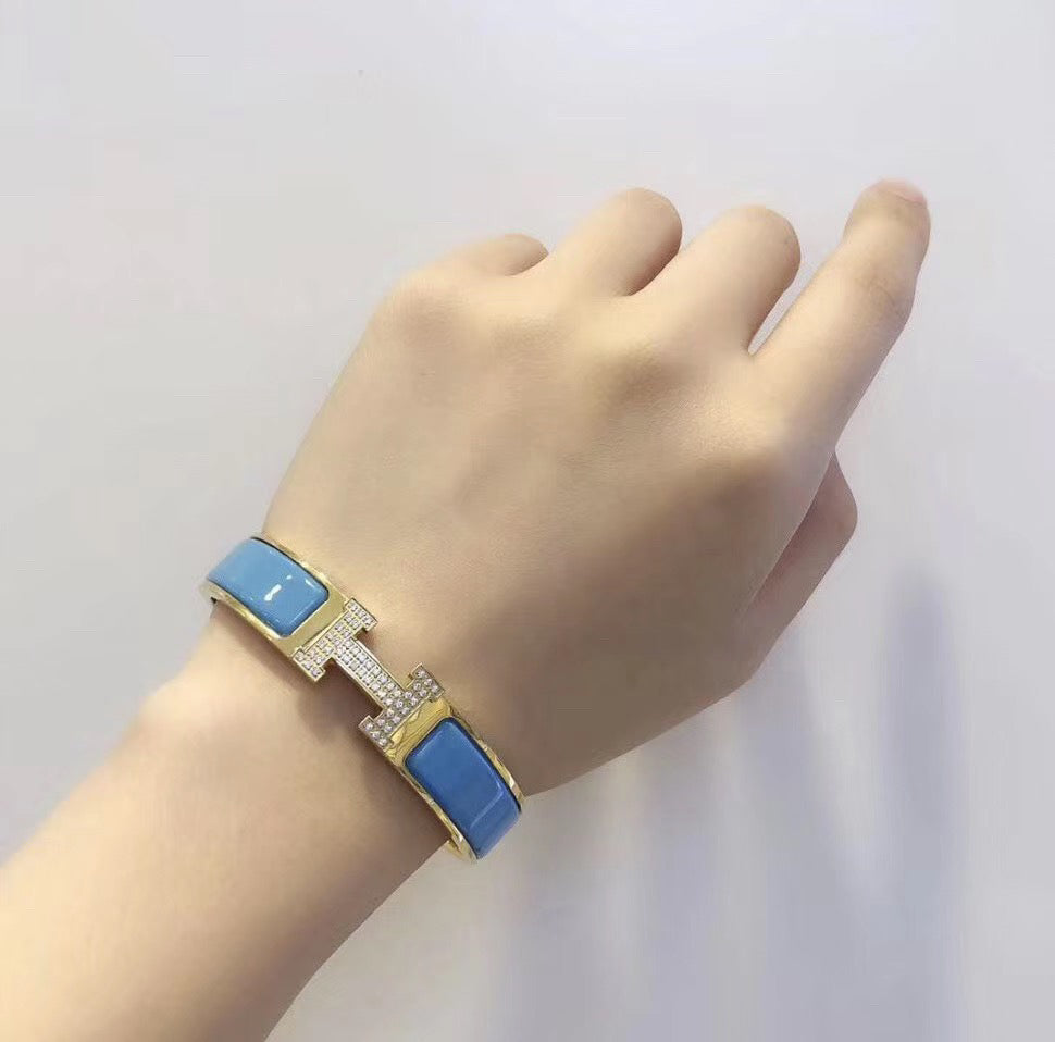 HERMES H CLOUD BLUE BRACELET GOLD DIAMOND