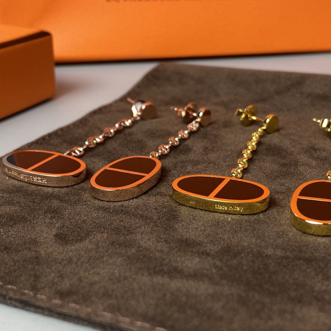 HERMES CHAINE VERSO BLACK CERAMIC EARRINGS