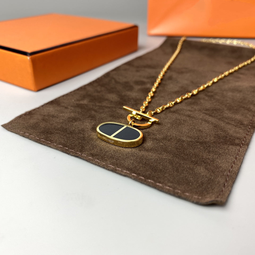 HERMES CHAINE VERSO BLACK CERAMIC NECKLACE
