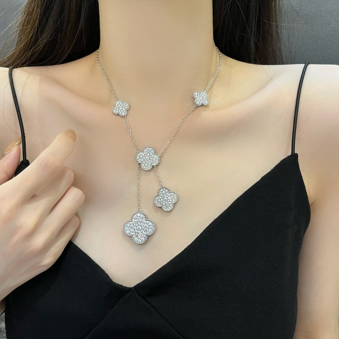 VCA CLOVER 5 MOTIFS SILVER DIAMONDS NECKLACE