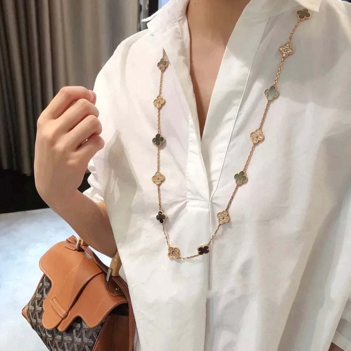 VCA CLOVER 20 MOTIFS DARK MOP DIAMOND NECKLACE