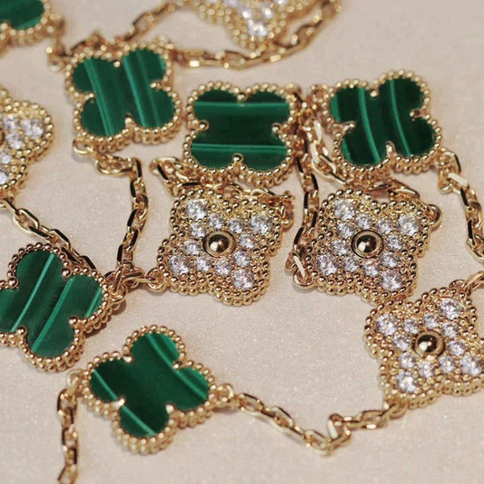 VCA CLOVER 20 MOTIFS MALACHITE DIAMOND NECKLACE