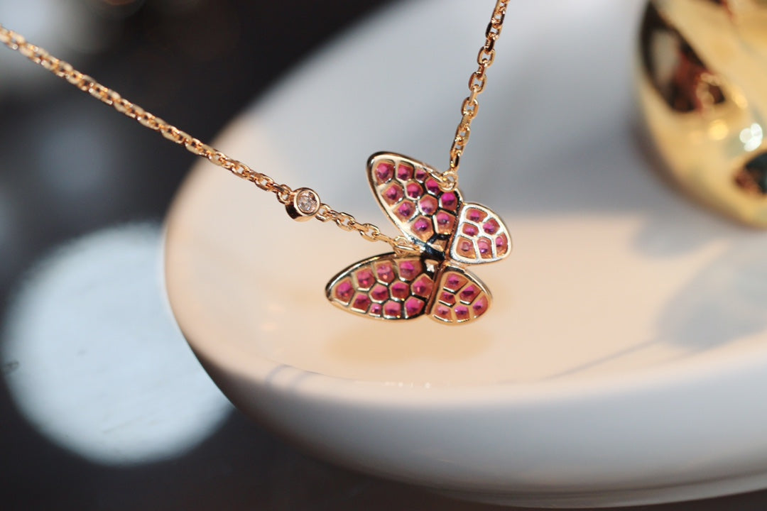 VCA BUTTERFLY RED DIAMOND ROSE GOLD NECKLACE