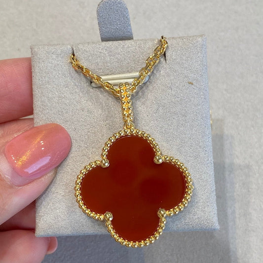 VCA CLOVER 25MM NECKLACE GOLD CARNELIAN