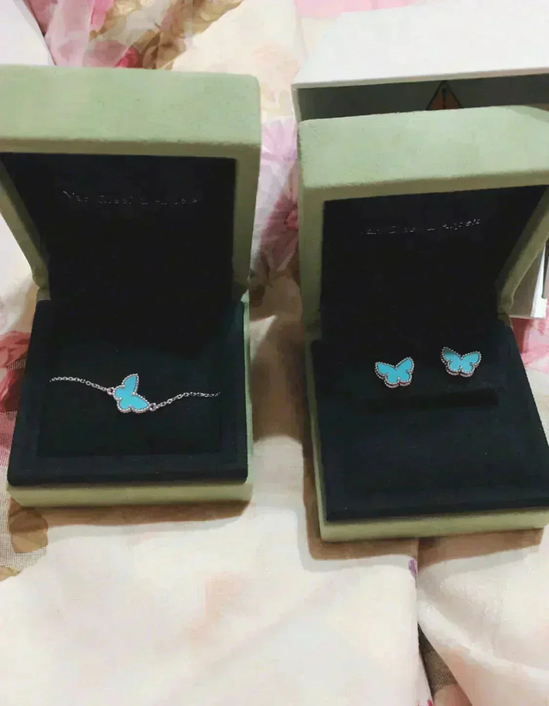VCA BUTTERFLY TURQUOISE EARRINGS SILVER