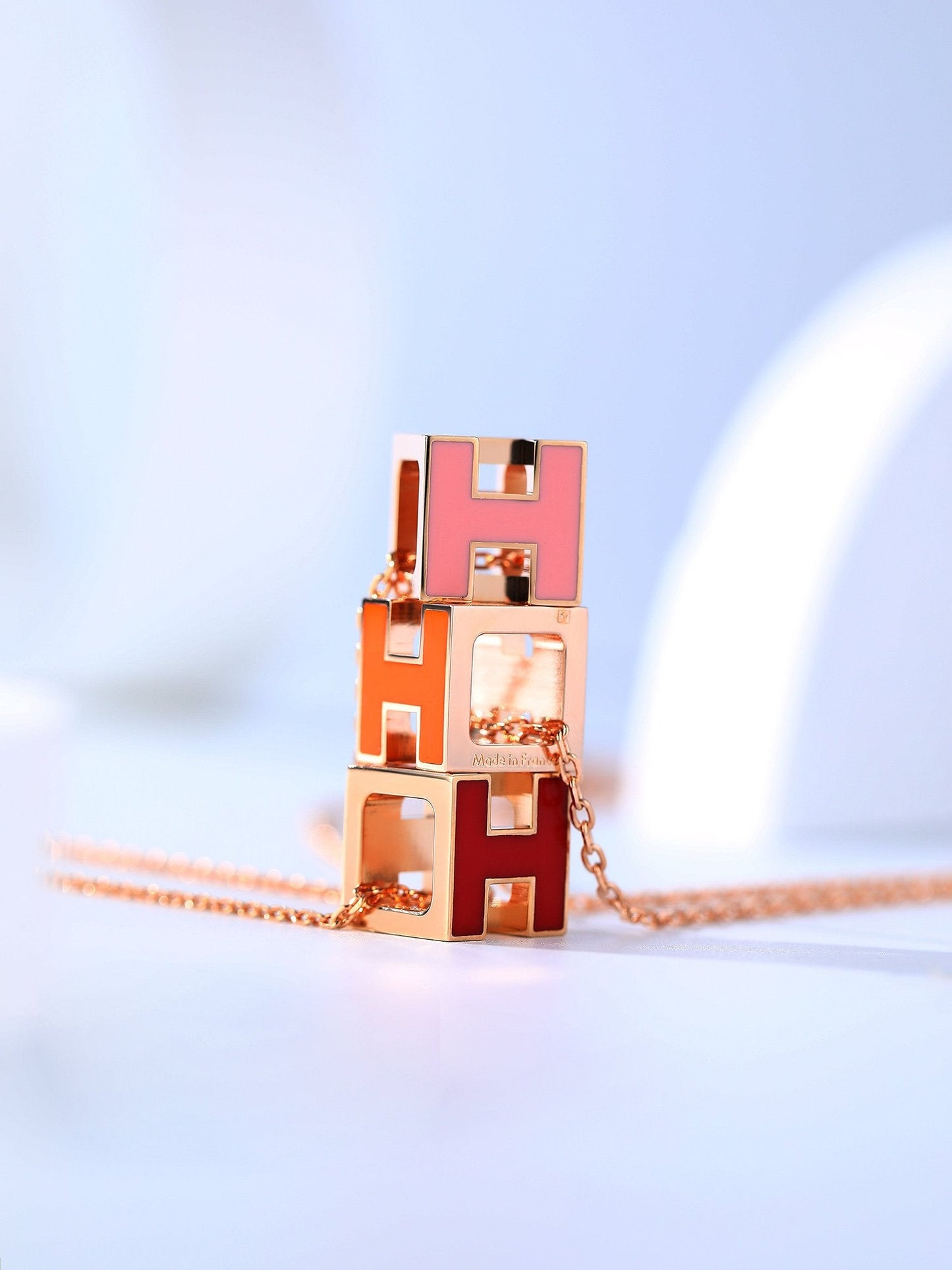 HERMES H CAGE PINK GOLD NECKLACE