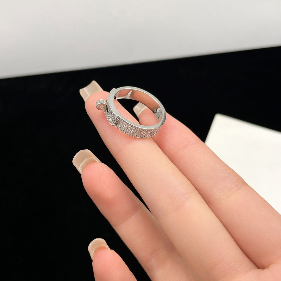 HERMES KELLY SILVER DIAMOND RING