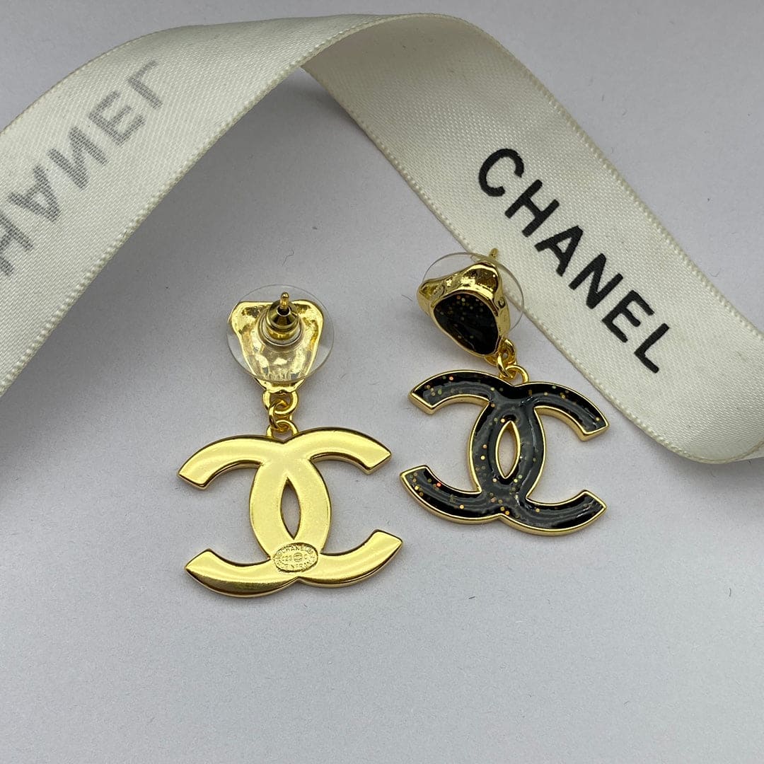 18K Chanel Classic Black Dangle Earrings