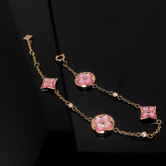 LOUIS VUITTON STAR AND SUN 4 MOTIF PINK MOP PINK GOLD BRACELET
