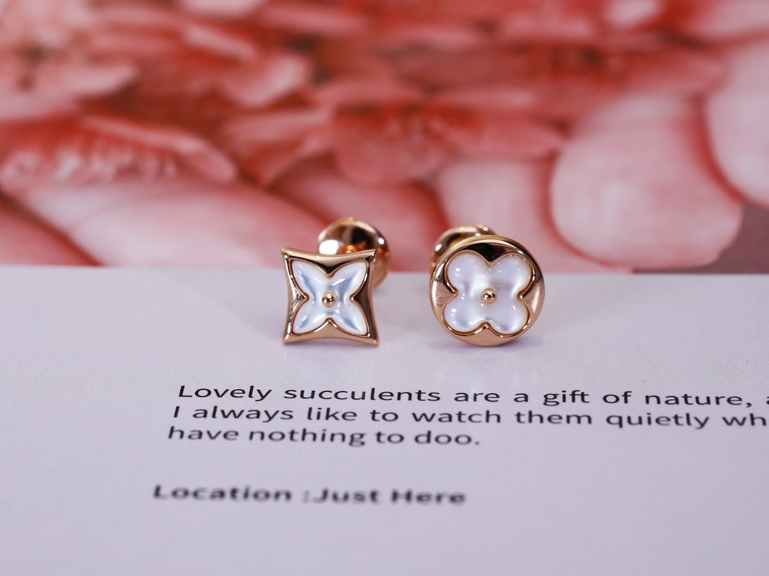 LOUIS VUITTON STAR AND SUN PINK GOLD MOP STUD EARRINGS
