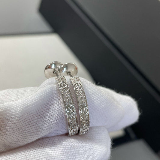 CARTIER LOVE DIAMOND SILVER HOOP EARRINGS