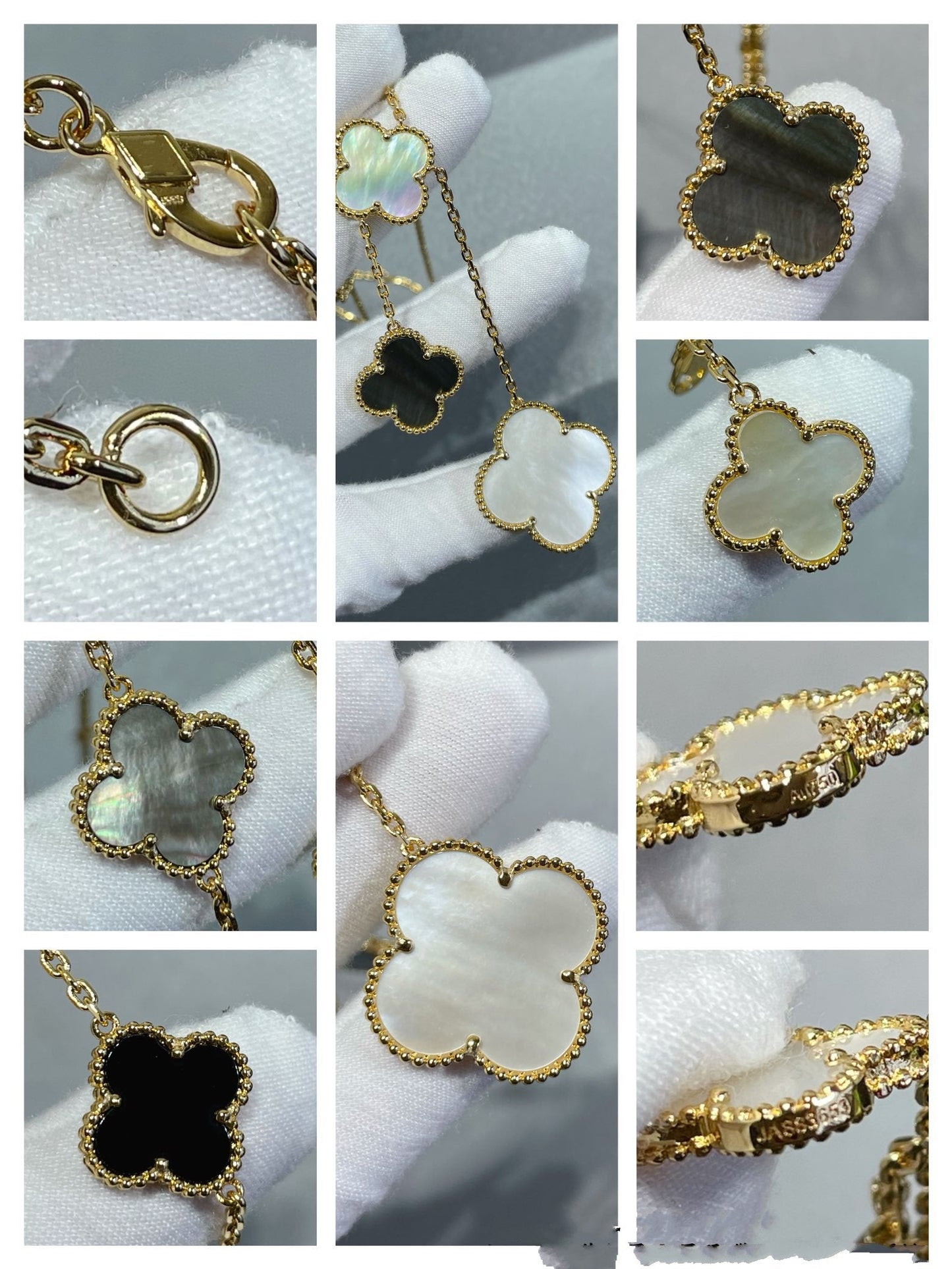 VCA CLOVER 6 MOTIF MOP ONYX GOLD NECKLACE