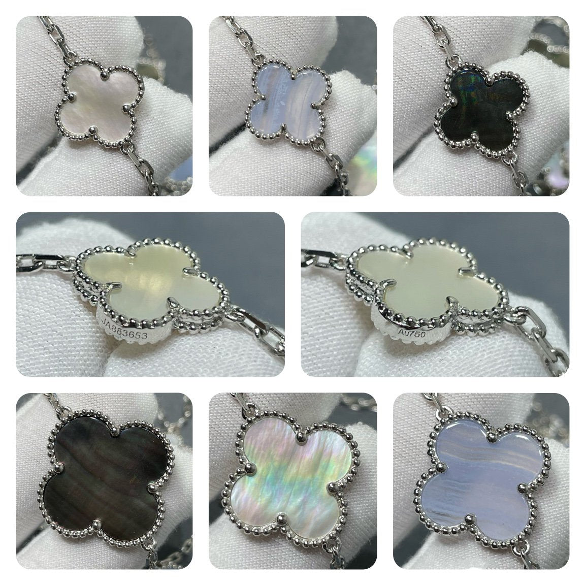 VCA CLOVER 16 MOTIF CHALCEDONY MOP SILVER NECKLACE