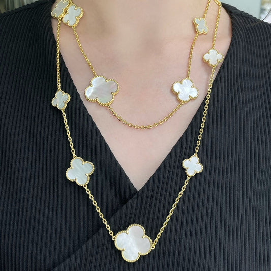 VCA CLOVER 16 MOTIF WHITE MOP GOLD NECKLACE