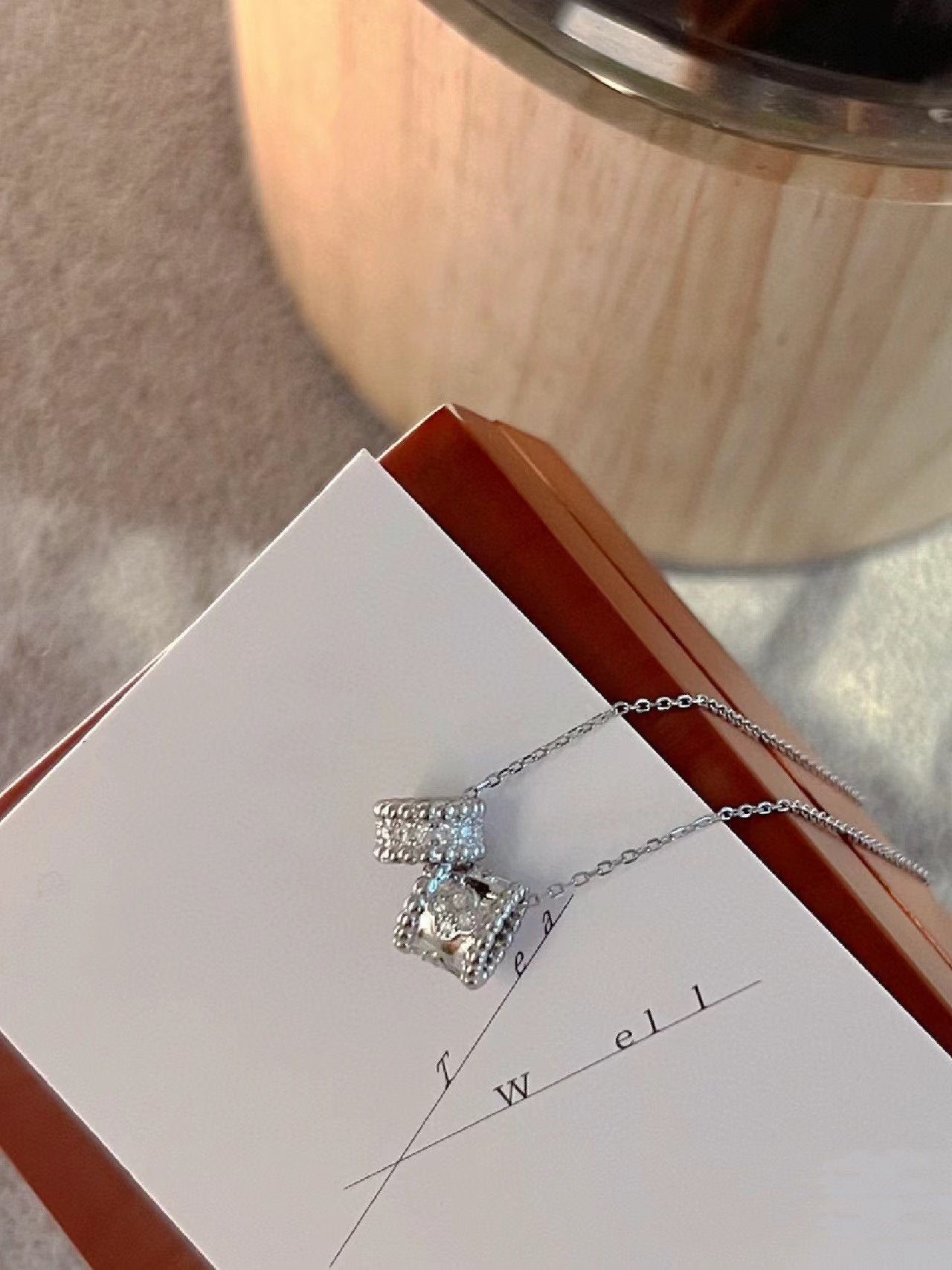 VCA PERLEE DOUBLE PENDANT SILVER DIAMOND NECKLACE