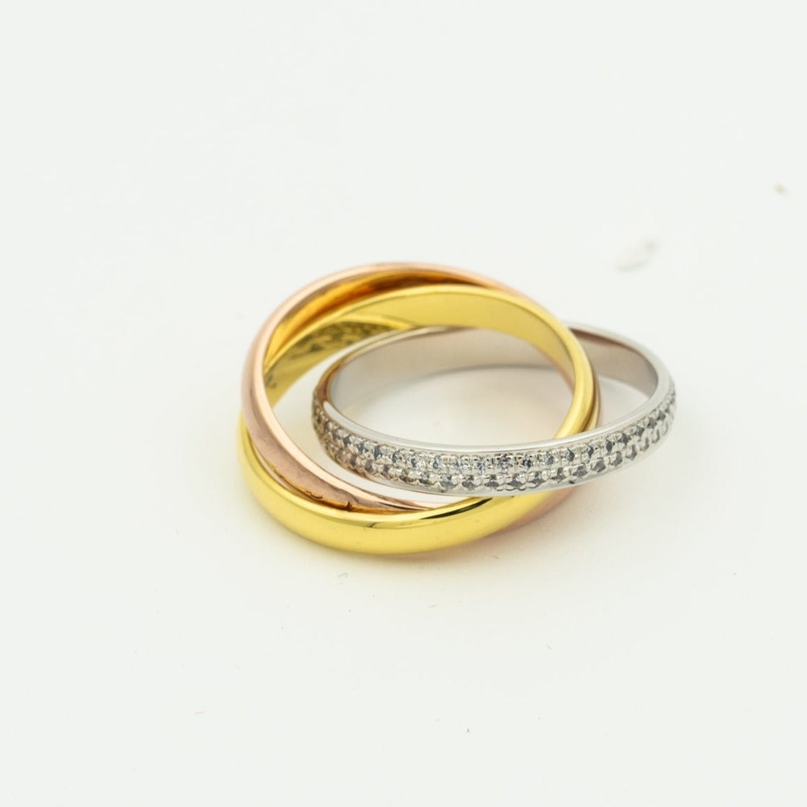 CARTIER TRINITY RING GOLD PINK GOLD SILVER DIAMONDS