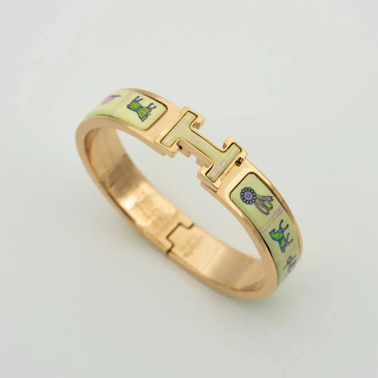 HERMES H PINK GOLD BRACELET CREAM CERAMIC