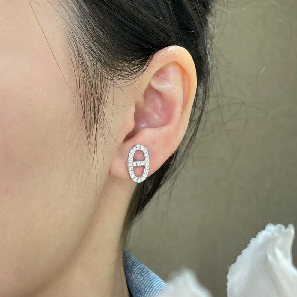 HERMES HM FULL DIAMOND PIG NOSE STUD EARRINGS