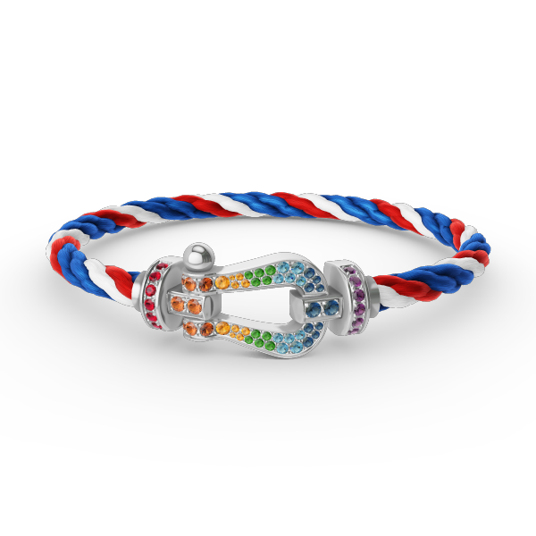 FRED FORC LARGE HORSESHOE COLORED DIAMOND BRACELET SILVER