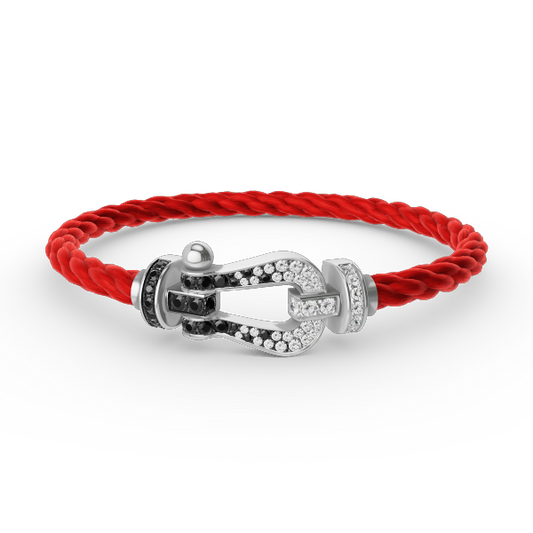 FRED FORCE LARGE HORSESHOE BLACK WHITE DIAMOND BRACELET SILVER