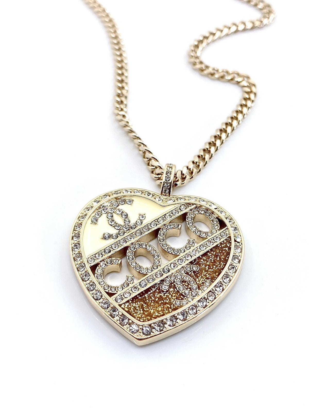 18K Chanel Heart Diamond Chain Necklace