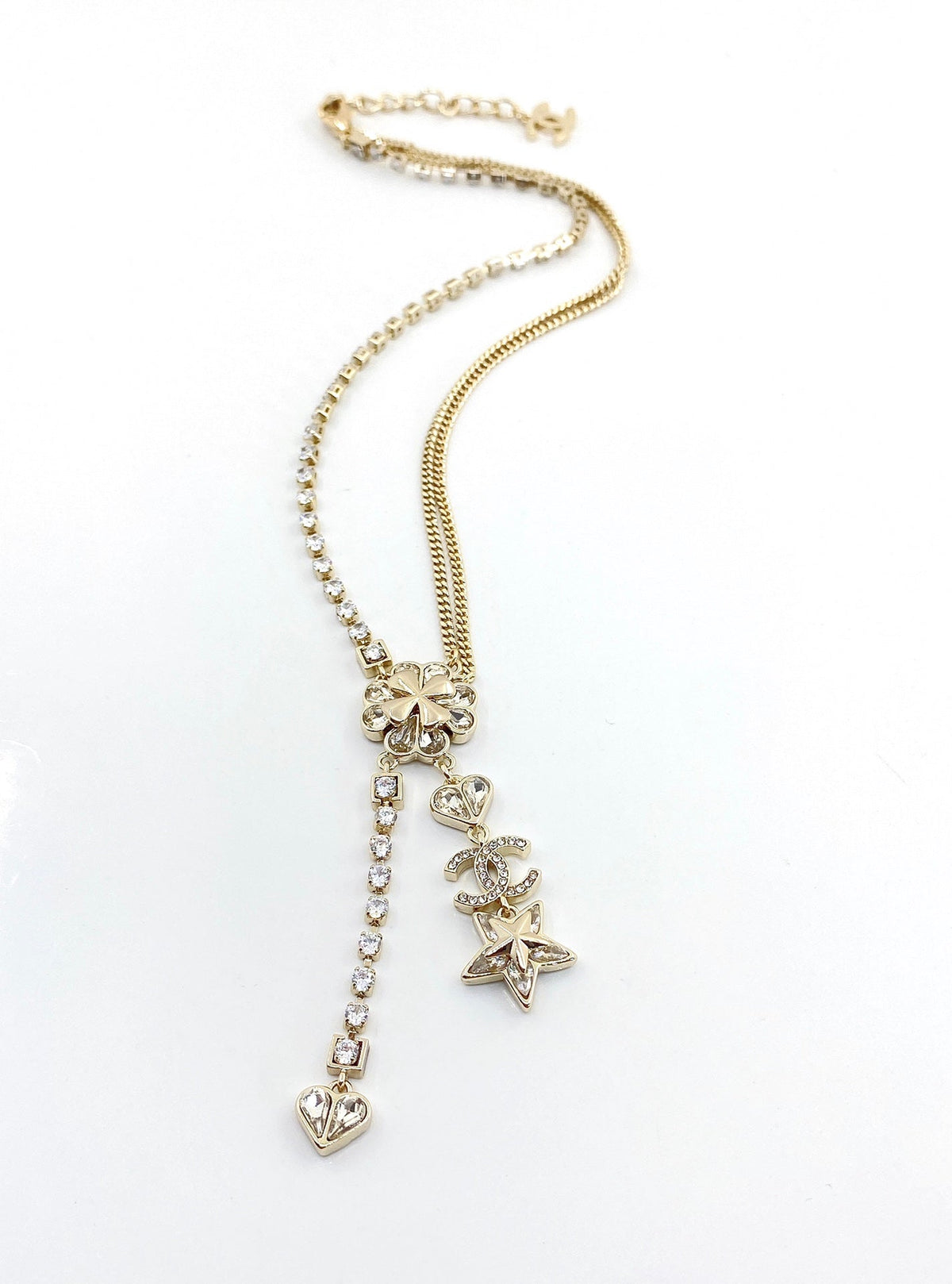 18K Chanel Heart Crystals Chain Necklace