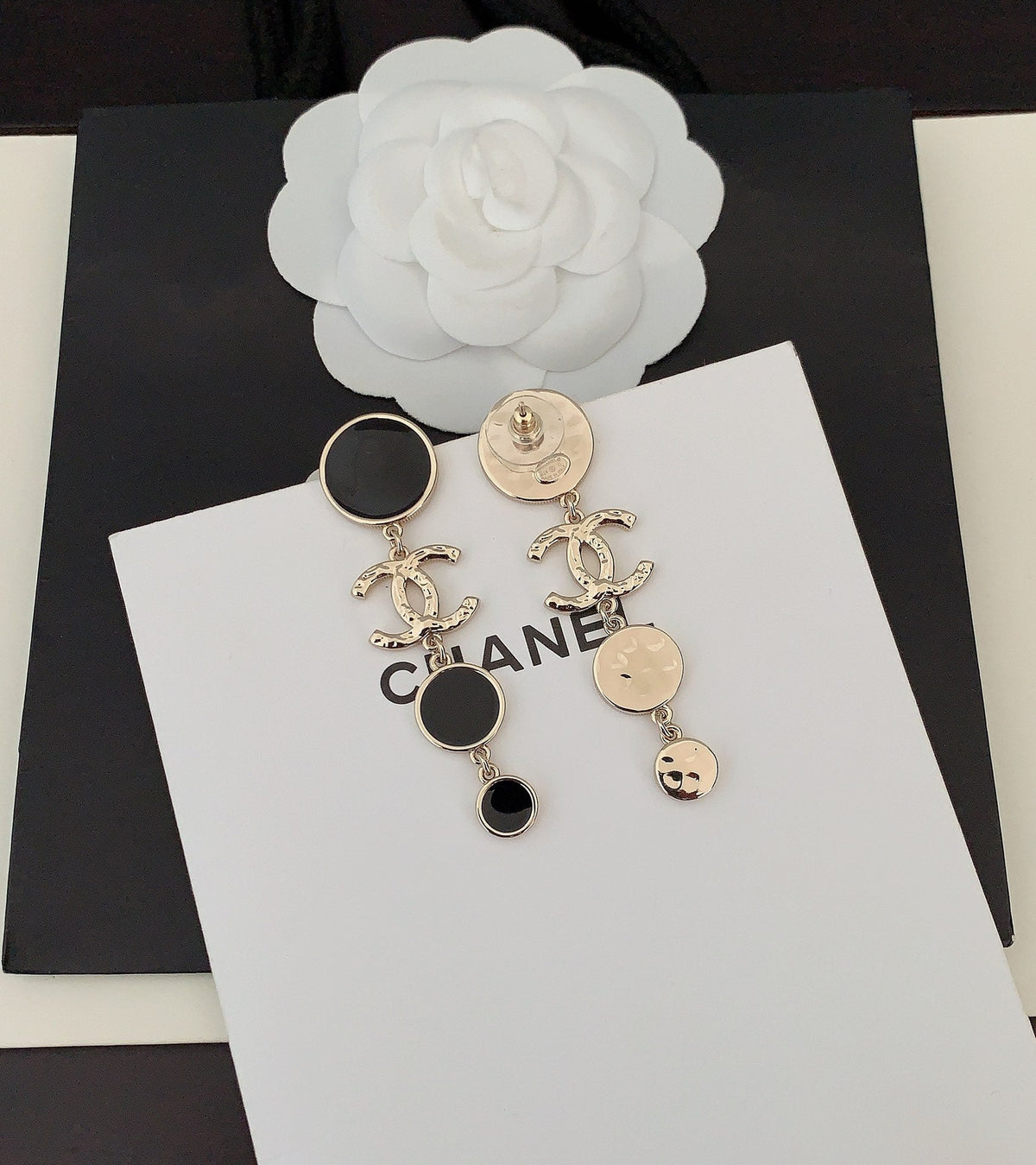 18K Chanel Black Crystals Earrings