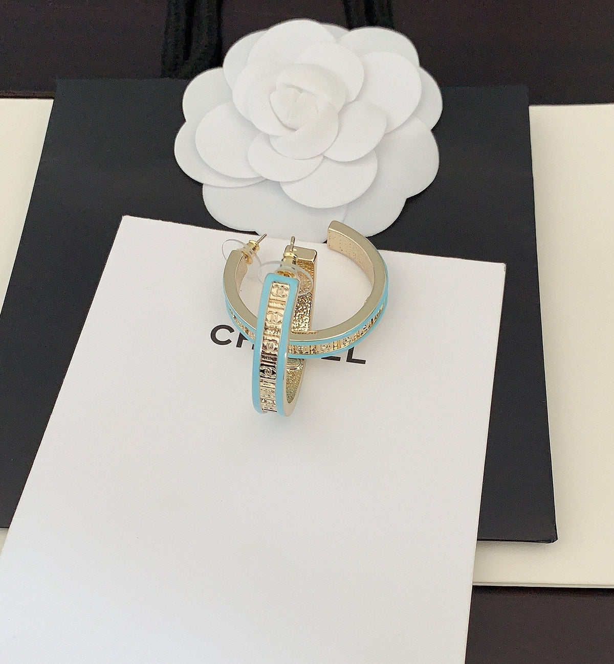 18K Chanel Blue Resin Earrings