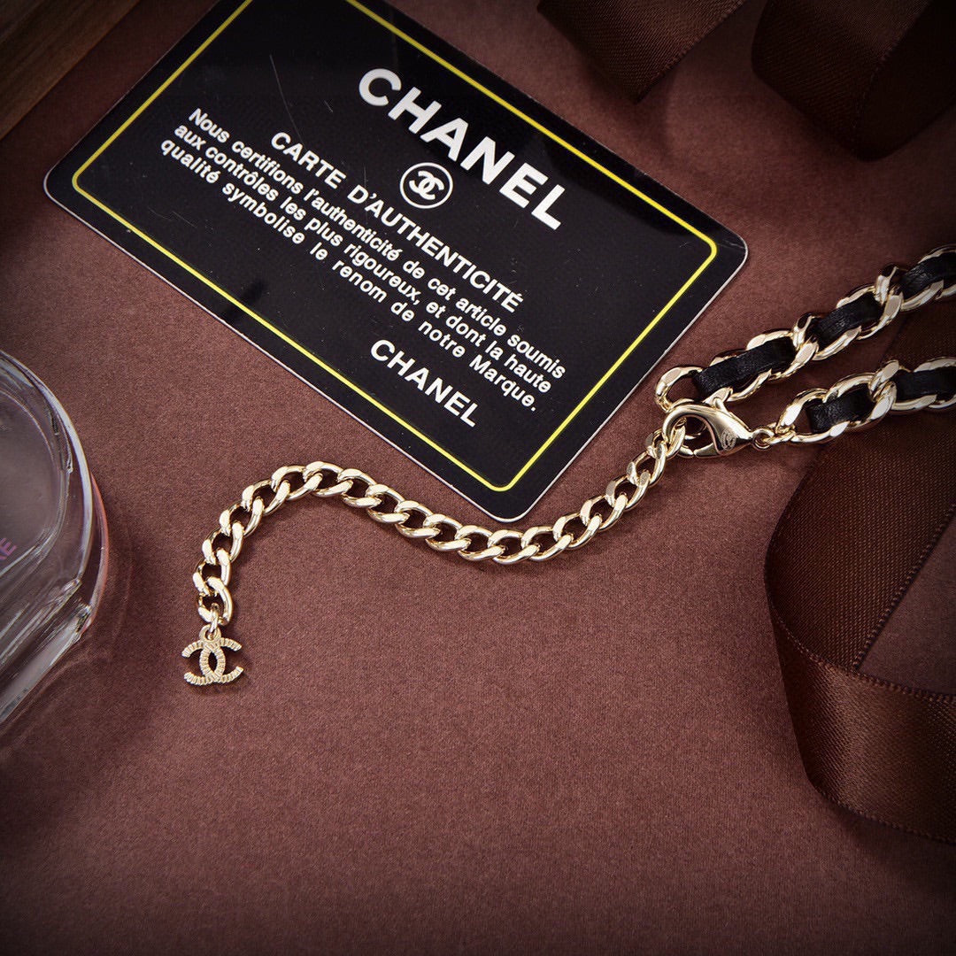 18K Chanel Leather Choker Necklace