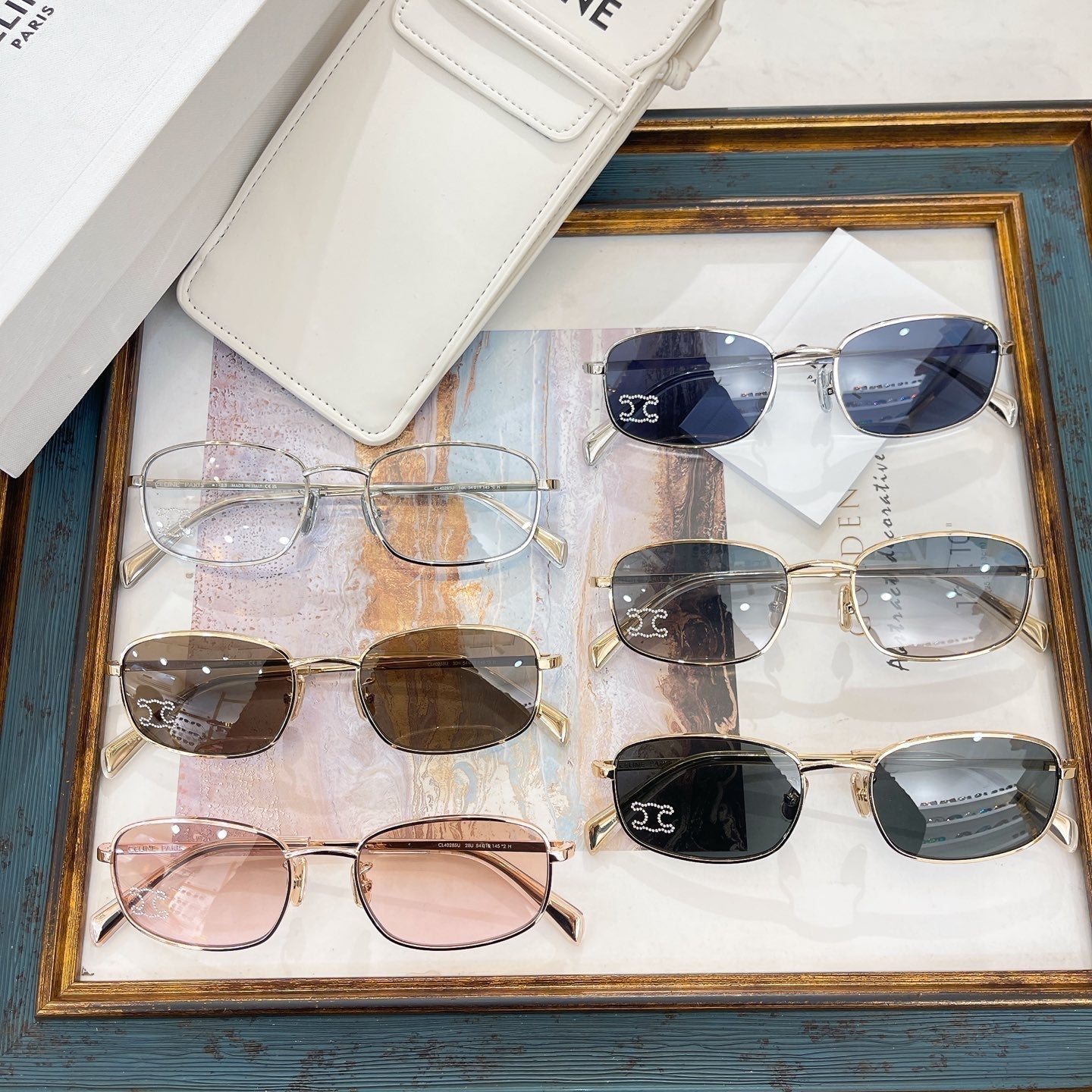 CELINE TRIOMPHE RHINESTONE SUNGLASSES CL40285U IN METAL WITH CRYSTALS