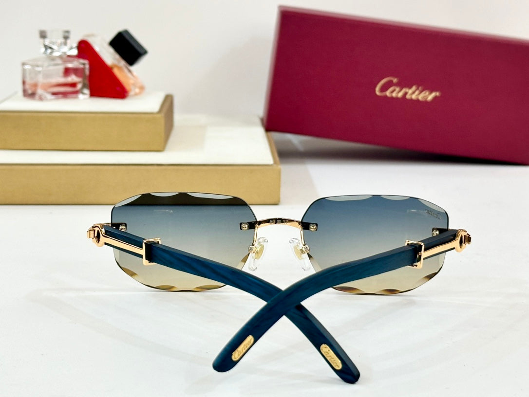 CARTIER GEOMETRIC FRAME SUNGLASSES CT0606S IN METAL AND WOODEN