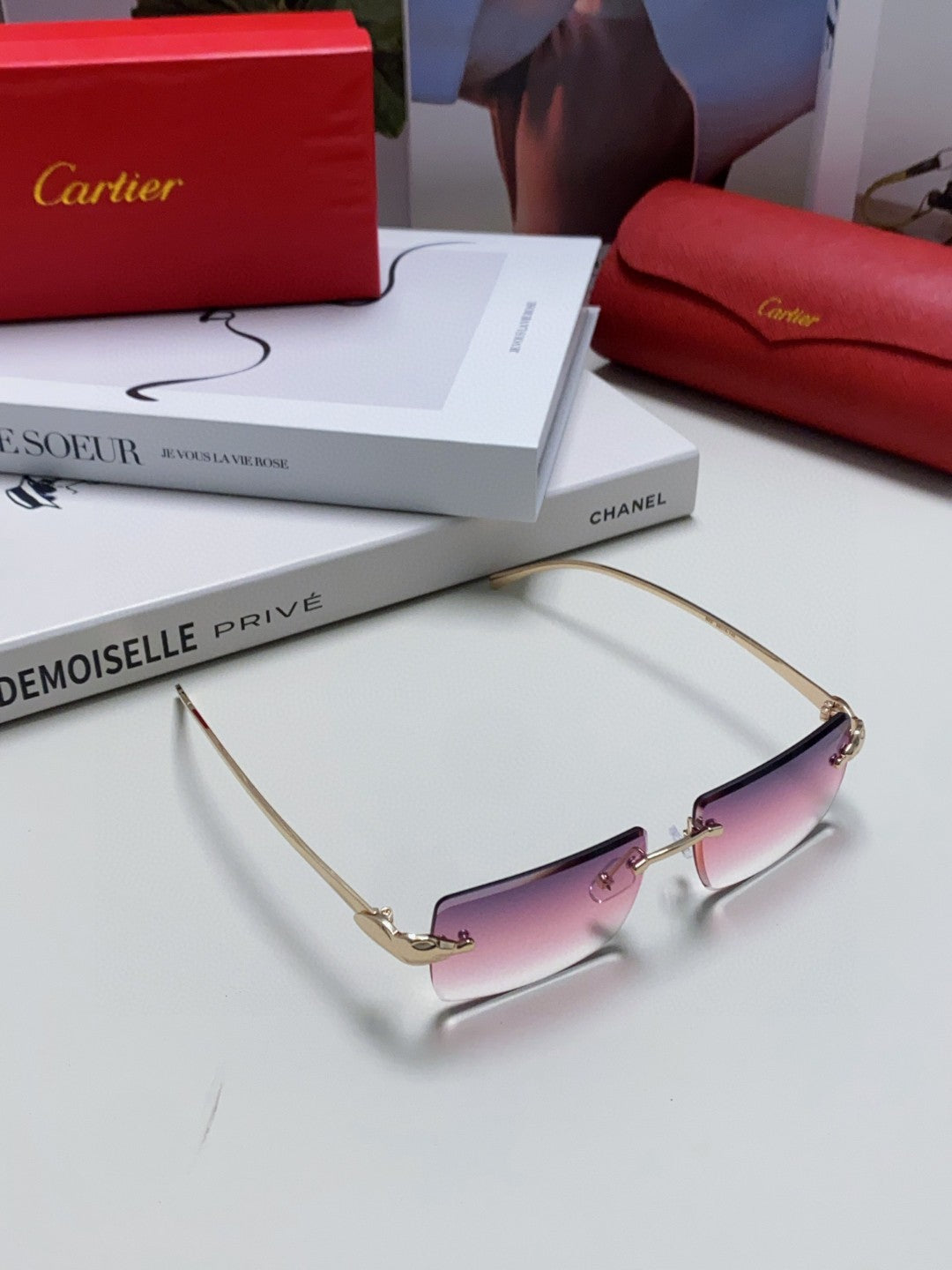 CARTIER PANTHÈRE RIMLESS RECTANGULAR FRAME SUNGLASSES 543543 IN METAL