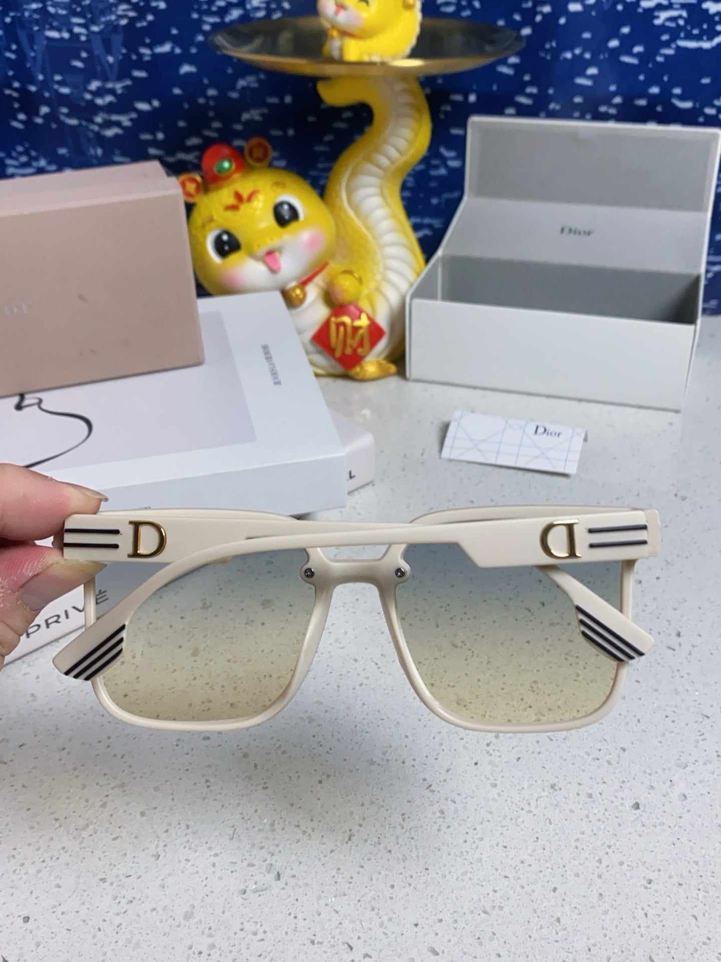 DIOR MONTAIGNE SUNGLASSES 560858 IN IVORY ACETATE GREY YELLOW SMOKE LENSES