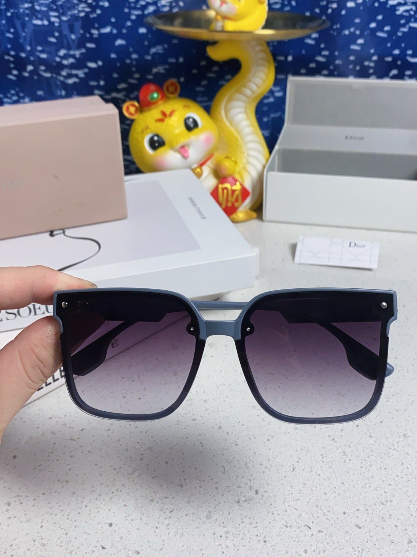 DIOR MONTAIGNE SUNGLASSES 560861 IN TAN BLUE ACETATE