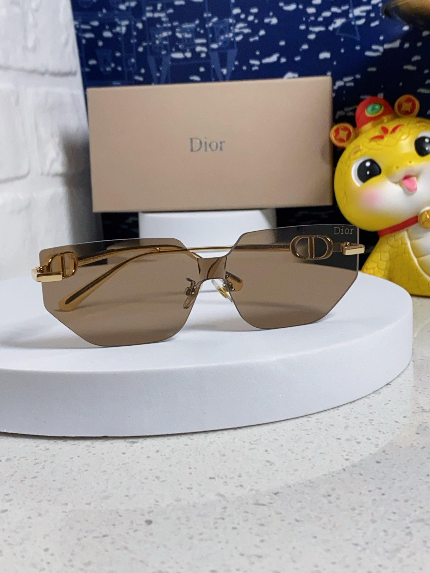 DIOR MONTAIGNE SUNGLASSES 563193 IN GOLD METAL BROWN LENSES