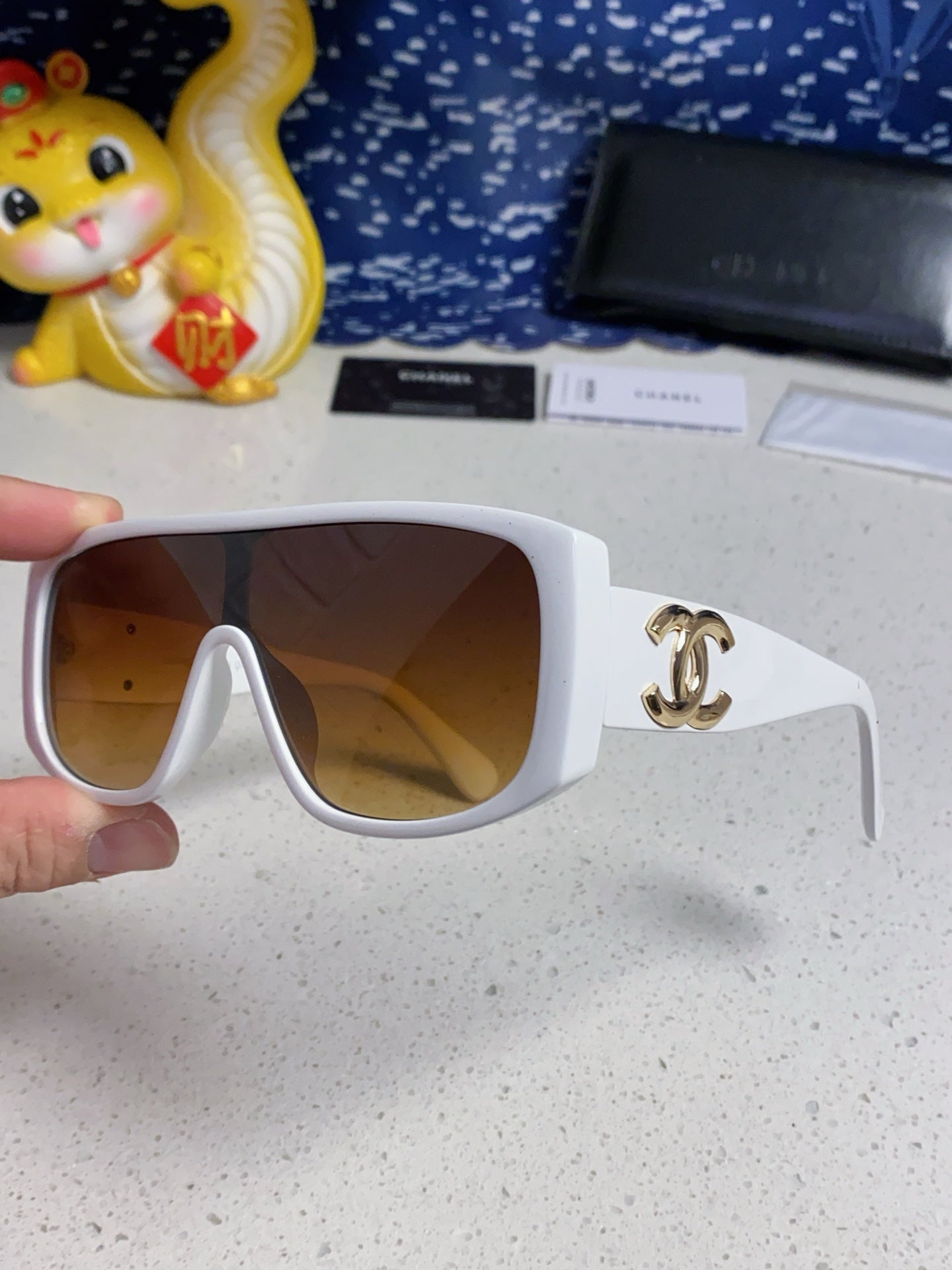 CHANEL SQUARE SUNGLASSES CH5495 IN WHITE ACETATE BROWN LENSES