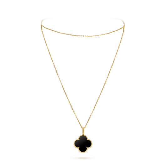 VCA CLOVER 25MM GOLD ONYX BIG CLOVER NECKLACE