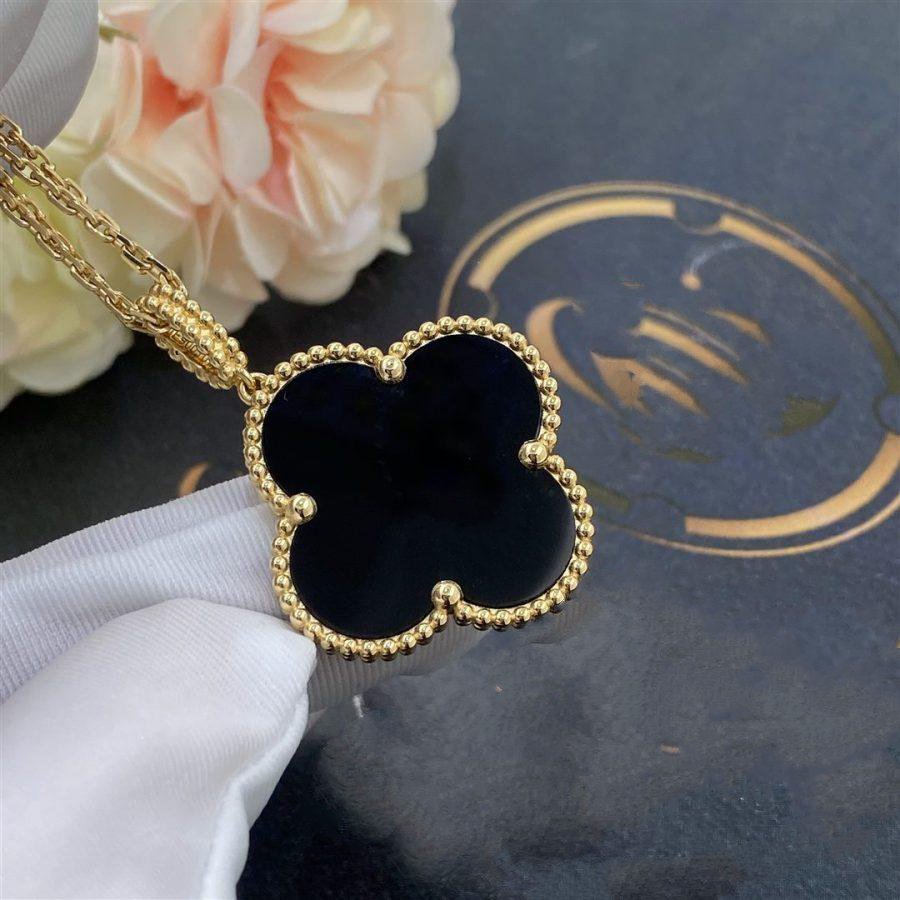 VCA CLOVER 25MM GOLD ONYX BIG CLOVER NECKLACE