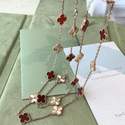 VCA CLOVER 20 MOTIFS LASER CARNELIAN NECKLACE