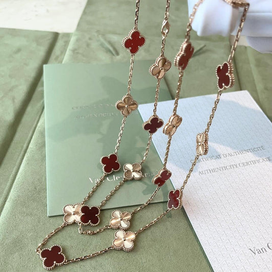 VCA CLOVER 20 MOTIFS LASER CARNELIAN NECKLACE