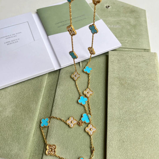 VCA CLOVER 20 MOTIFS TURQUOISE DIAMOND NECKLACE