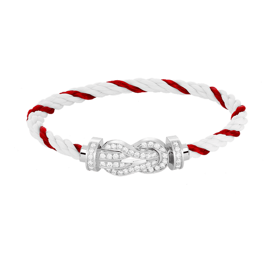 FRED CHANCE LARGE 8 FIGURE BUCKLE FULL DIAMOND BRACELET SILVER