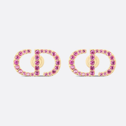 18K Petit Dior Stud Fuchsia Crystals Earrings