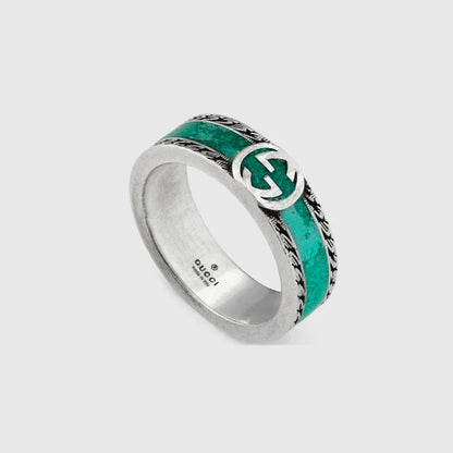 Double Gucci Interlocking Gucci Turquoise Enamel Ring