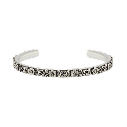 Double Gucci Interlocking Gucci Cuff With Flowers Bracelet
